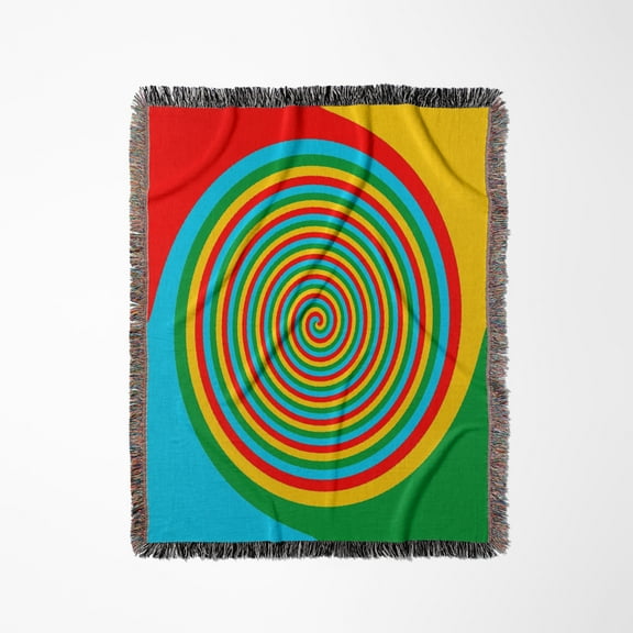 Hypnotic Abstract Spiral Design In Red Yellow Green And Blue, Woven Blanket
