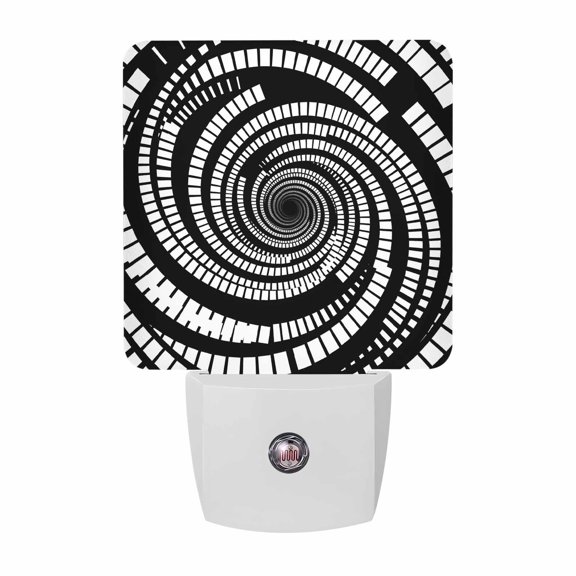 Hypnotic Spiral LED Night Light, Abstract Monochrome Tunnel Black White Circles Night Lights plug into Wall with Smart Sensor Dusk to Dawn Sensor for Nursery Bedroom 2.95x4.5in