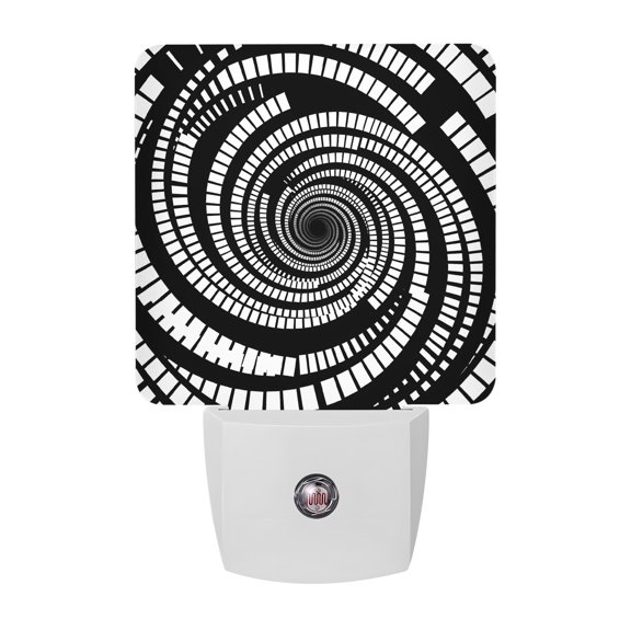 Hypnotic Spiral Night Lights, Abstract Monochrome Tunnel Black White Circles Smart Auto Dusk to Dawn Sensor Nightlights Plug-in Nightlight for Bedroom Bathroom Living Room Kitchen Hallway