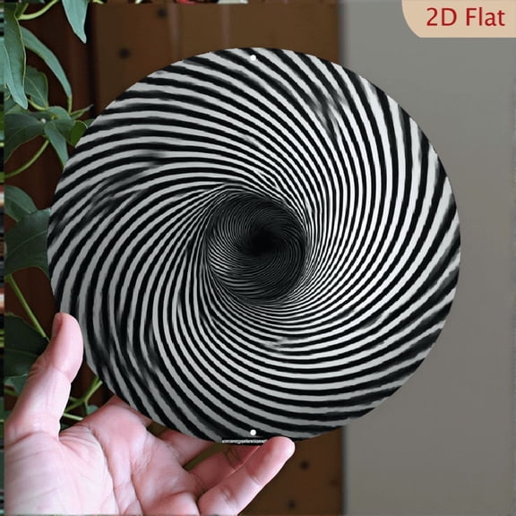 Hypnotic Vortex" Op Art Illusion Wall Art Decor, 8" Round Aluminum Metal Signs, Wall Decor For Kitchen, Door, Office, Coffee, Bedroom Decor, Best Gifts For Room, Home, Bathroom Decor, Weird, 2D Flat