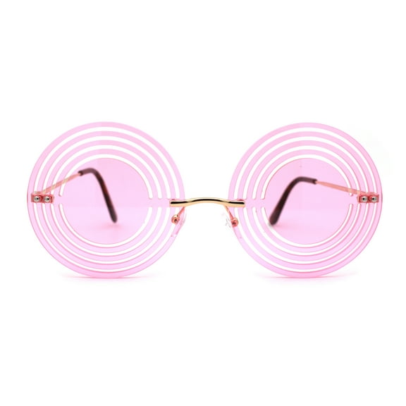 Hypnotist Circular Die Cut Hippie Round Circle Lens Sunglasses Gold Pink
