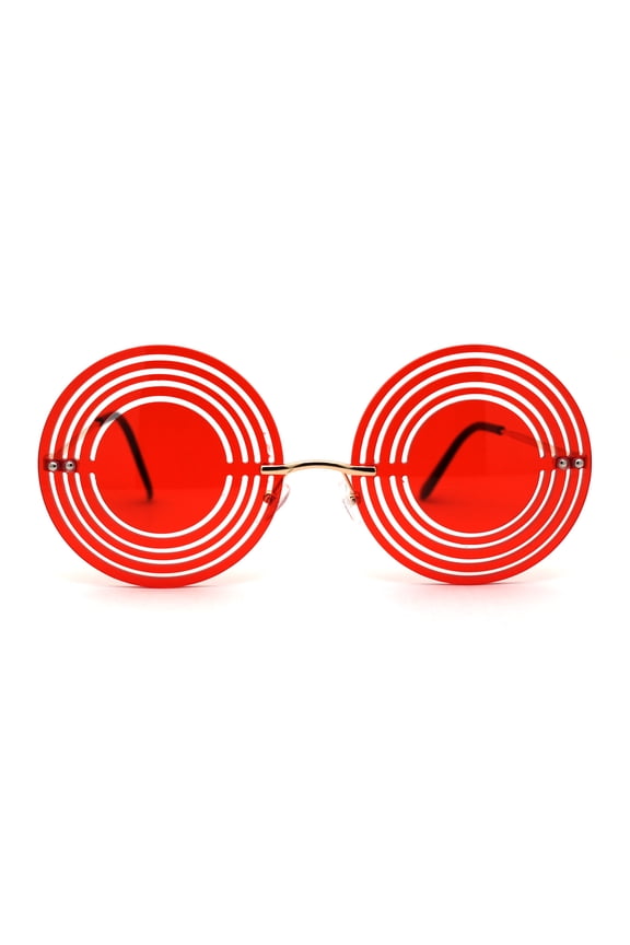 Hypnotist Circular Die Cut Hippie Round Circle Lens Sunglasses Gold Red