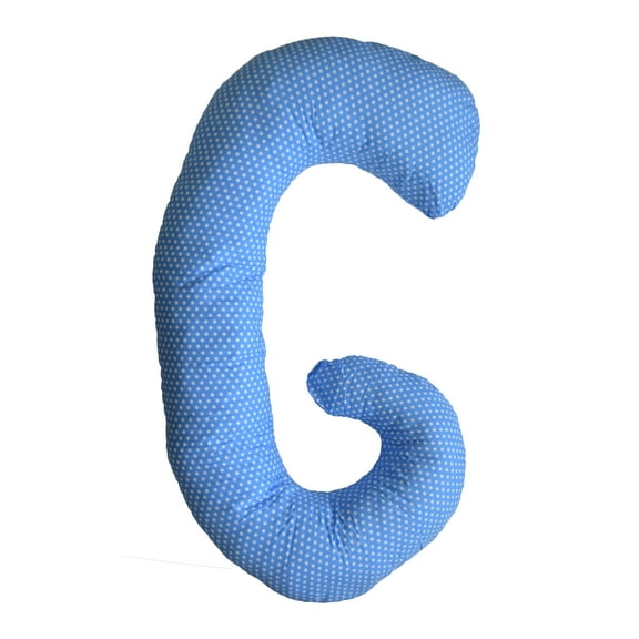 Hypo-Allergenic Versatile Body Contour Maternity Pregnancy and Nursing Pillow: Blue with White Polka Dots, 100% Cotton Removable Zipper Cover