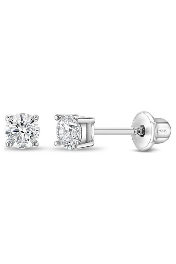 Hypoallergenic 925 Sterling Silver 3mm CZ Stud Solitaire Baby Toddler Earrings