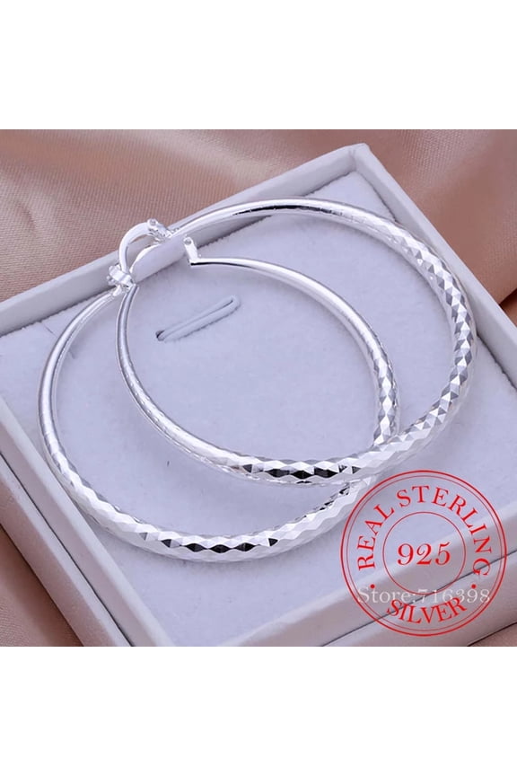 Hypoallergenic 925 Sterling Silver 5 mm Round Hoops Diamond Cut Design Women Earrings