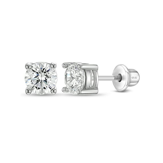 Hypoallergenic 925 Sterling Silver 5mm CZ Stud Solitaire Young Girls Earrings