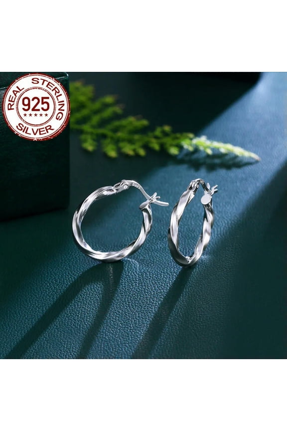 Hypoallergenic 925 Sterling Silver Twisted Wire Circle Hoop Earring for Women