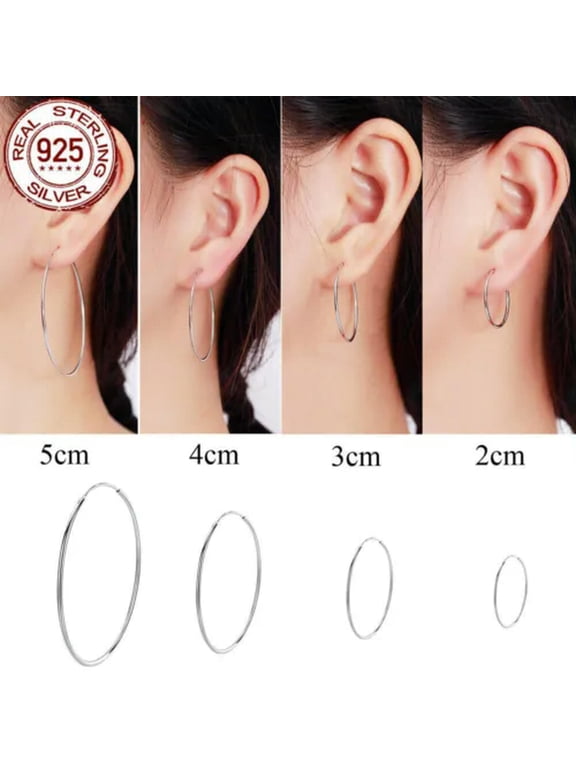 Hypoallergenic Big Circle Simple Jewelry 925 Sterling Silver Huggie Hoop Earring