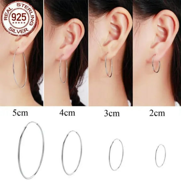 Hypoallergenic Big Circle Simple Jewelry 925 Sterling Silver Huggie Hoop Earring