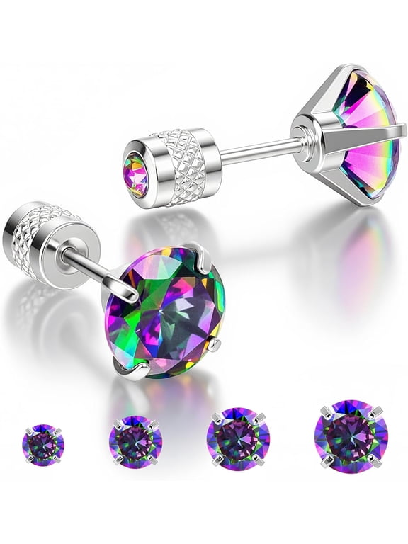 Hypoallergenic Cartilage Earrings for Women Men, 1 Pairs Stud for Women Gold Plated Silver Black 20G Post & Screw Back with Cubic Zirconia 3 4 5 6 7 mm Piercing Jewelry