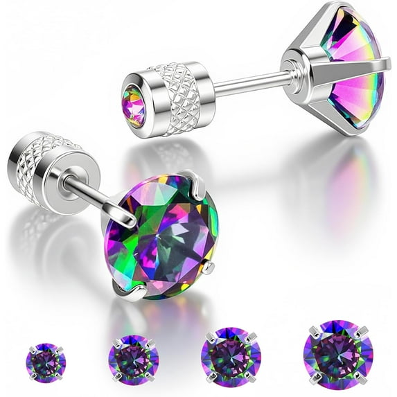 Hypoallergenic Cartilage Earrings for Women Men, 1 Pairs Stud for Women Gold Plated Silver Black 20G Post & Screw Back with Cubic Zirconia 3 4 5 6 7 mm Piercing Jewelry
