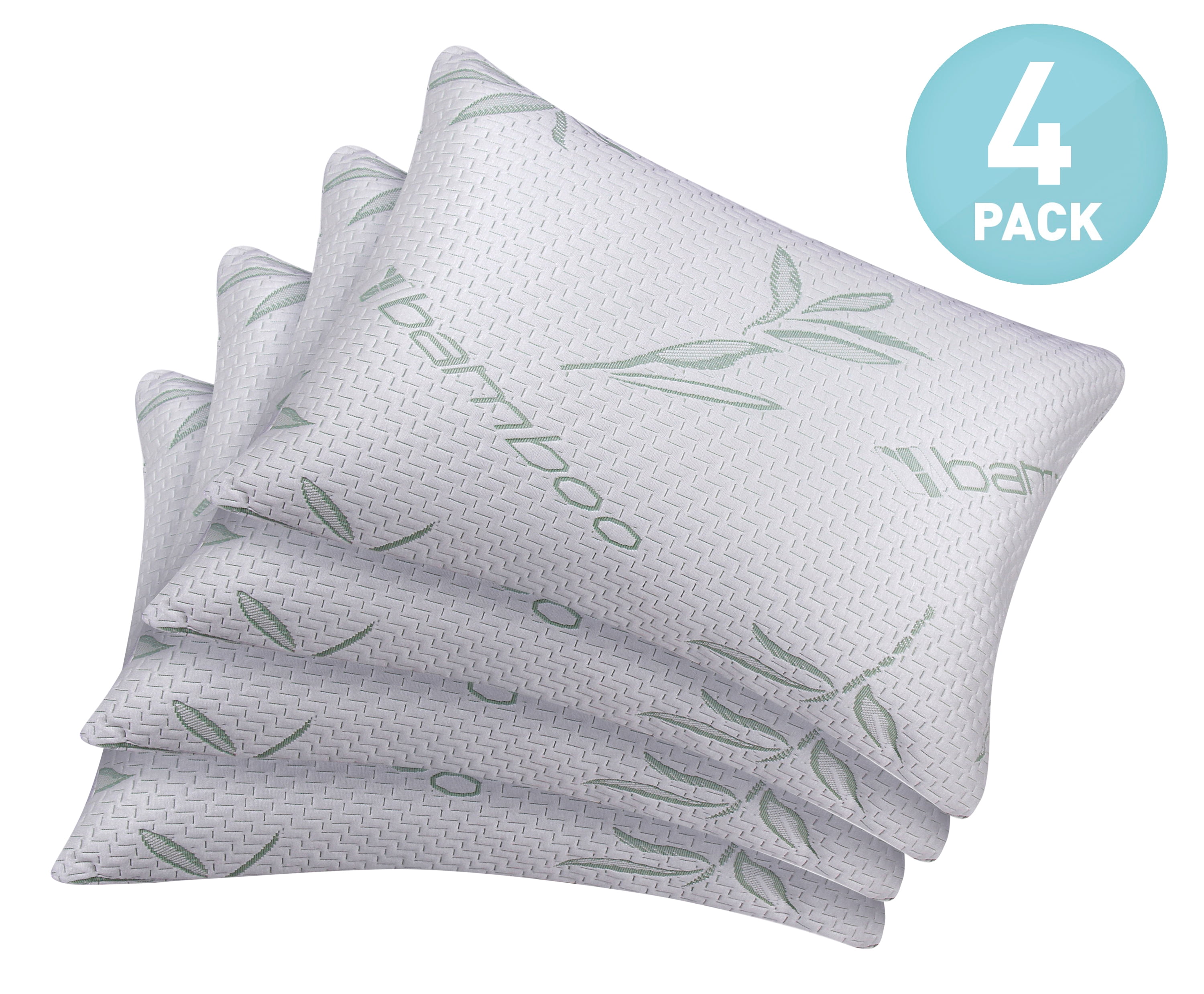 Hypoallergenic Comfort Cooling Bamboo Down Alternative Filling Pillows (Queen 4 Pack)