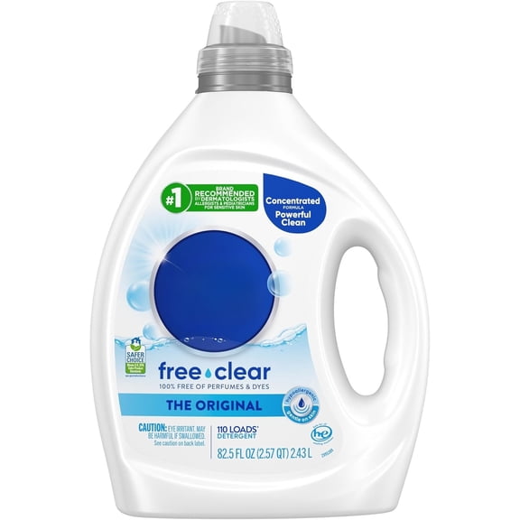 Hypoallergenic Concentrated Liquid Laundry Detergent, Free & Clear Formula, Unscented for Sensitive Skin, 110 Loads, 82.5 fl oz