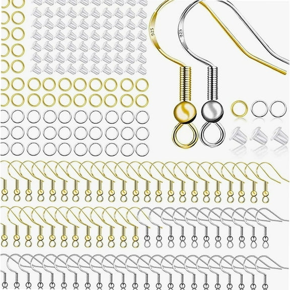 Hypoallergenic Earring Hooks 150 PCS/75 Pairs, 925 Sterling Silver Ear Wires Fish Hooks,500pcs Earring Making Kit with Jump Rings and Clear Silicone Earring Backs Stoppers for DIY Jewelry Making