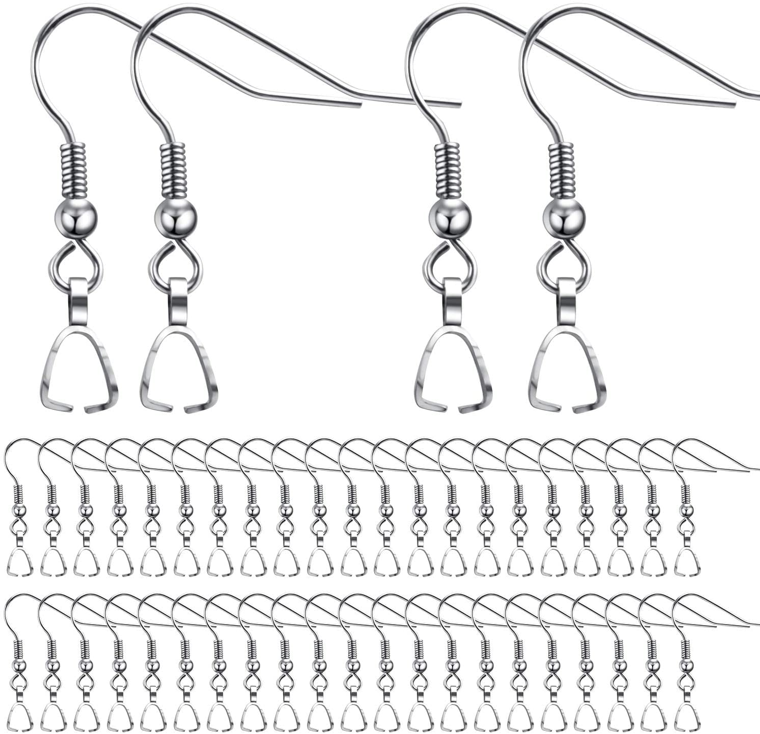 Hypoallergenic Earring Hooks,50pcs Stainless Steel French Earring Hooks Wire Ear Ball Hooks with Pendant Clasp for Jewelry Earring Making Crafts DIY,Silver