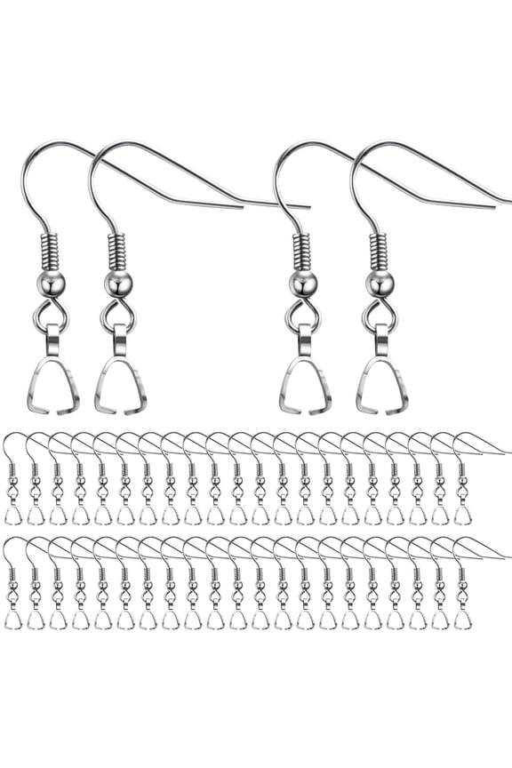 Hypoallergenic Stainless Steel French Earring Hooks - 50pcs Wire Ear Ball Hooks With Pendant Clasp for Jewelry Making Crafts DIY, Silver