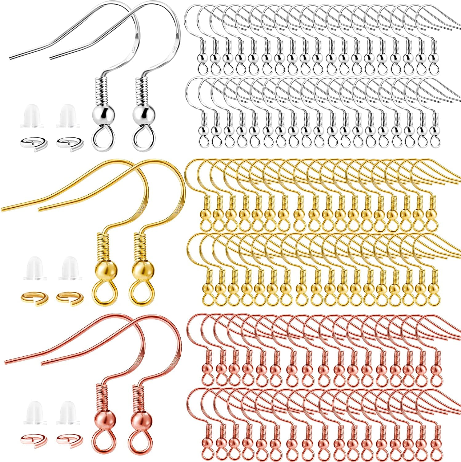 100 pcs Hypoallergenic Earring Hooks, 925 sterling Silver Copper