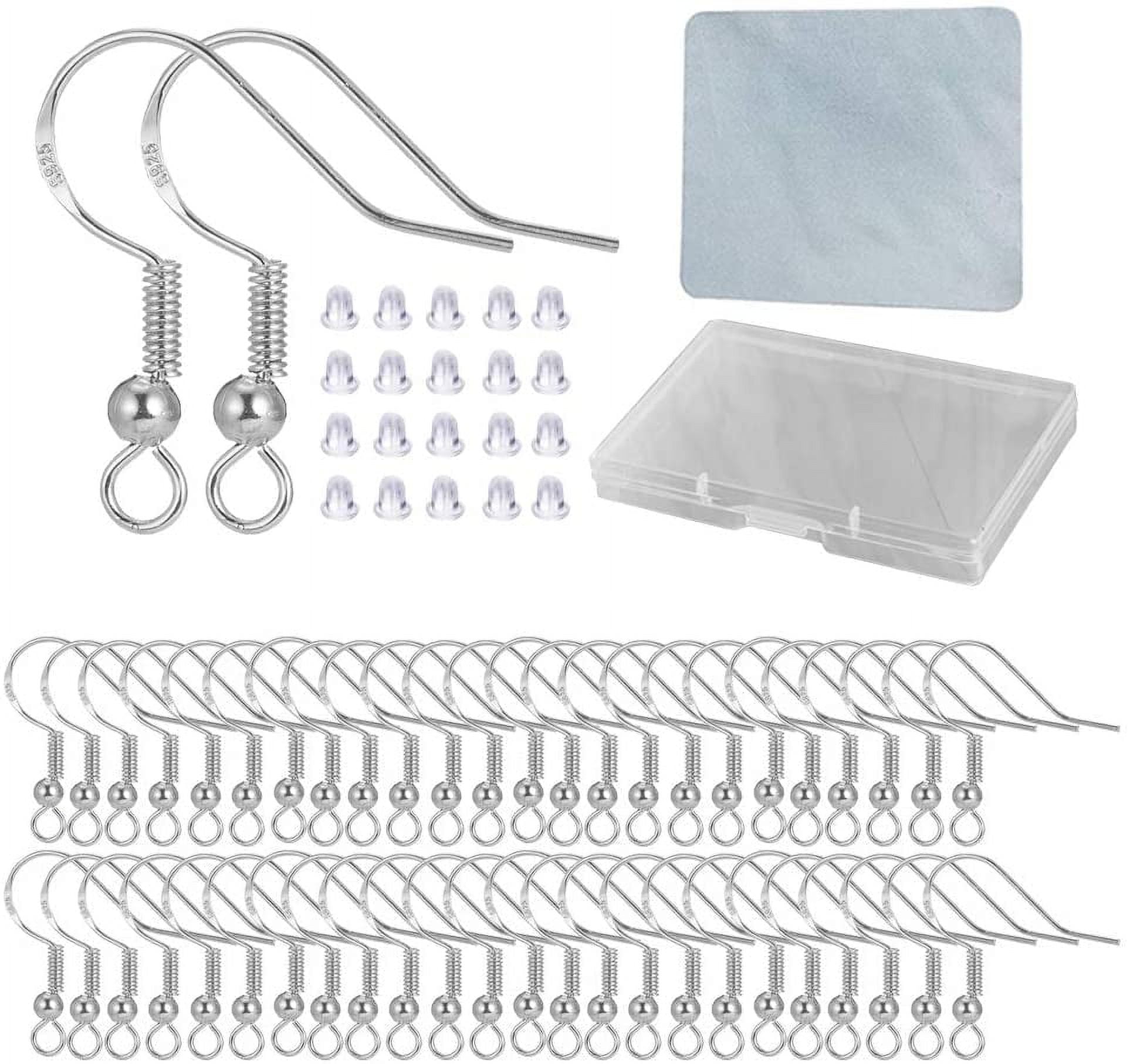 Hypoallergenic Fish Hooks Earrings - 120 Pcs/60 Pairs White Gold Plated Ear Wires Fish Hooks for Jewelry Making, Jewelry Findings Parts with 120 Pcs