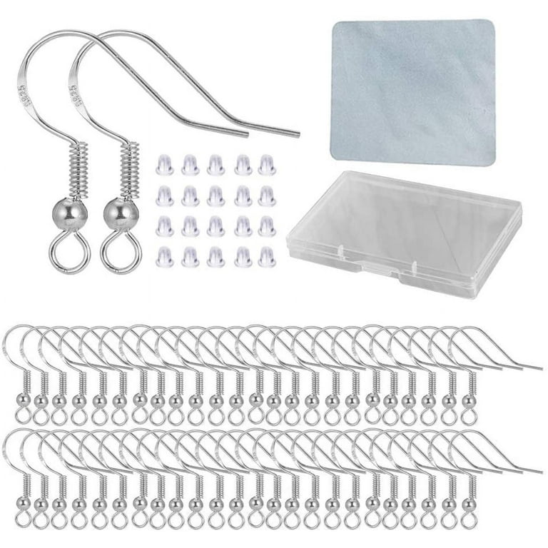 Hypoallergenic Fish Hooks Earrings - 120 Pcs/60 Pairs White Gold Plated Ear Wires Fish Hooks for Jewelry Making, Jewelry Findings Parts with 120 Pcs