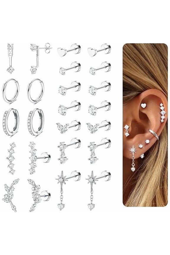 Hypoallergenic Flat Back Earrings-Cartilage Earring Stacks-Surgical Steel Earrings for Sensitive Ears