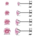 thumbnail image 1 of Hypoallergenic Flat Back Earrings for Women & Men, 4 Pairs Implant Grade Titanium Stud Earrings with Flat Backs for Cartilage, Screw Back Pure Titanium Earrings Set for Sensitive Ears with CZ, 1 of 9