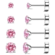 Hypoallergenic Flat Back Earrings for Women & Men, 4 Pairs Implant Grade Titanium Stud Earrings with Flat Backs for Cartilage, Screw Back Pure Titanium Earrings