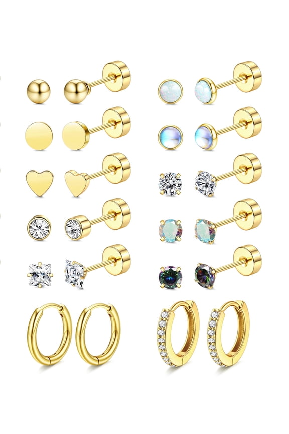 Hypoallergenic Flat Back Earrings for Women-Surgical Steel Earrings for Sensitive Ears 20G Stainless Steel Earring Stacks Small Flatback Stud Hoop Cartilage Earring