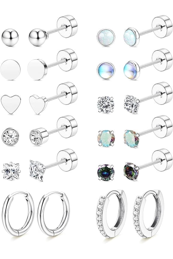 Hypoallergenic Flat Back Earrings for Women - Surgical Steel Earrings for Sensitive Ears 20G Stainless Steel Earrings Stacking Small Flat Back Stud Hoop Cartilage Earrings