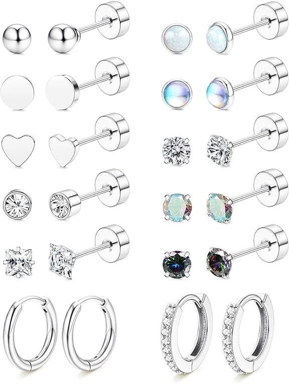 Hypoallergenic Flat Back Earrings for Women - Surgical Steel Earrings for Sensitive Ears 20G Stainless Steel Earrings Stacking Small Flat Back Stud Hoop Cartilage Earrings