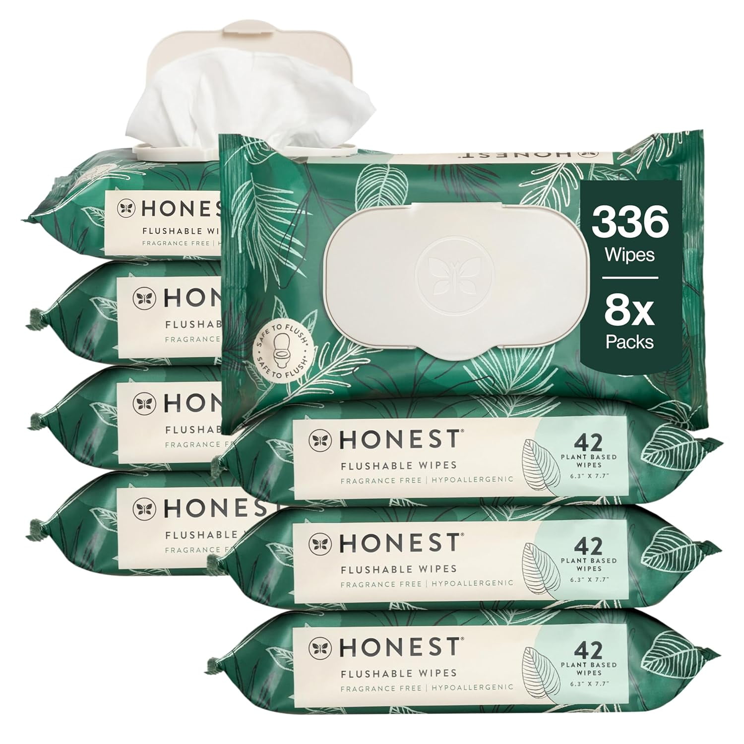 Hypoallergenic Flushable Wipes for Sensitive Skin, Tropical Leaves, 336 Count