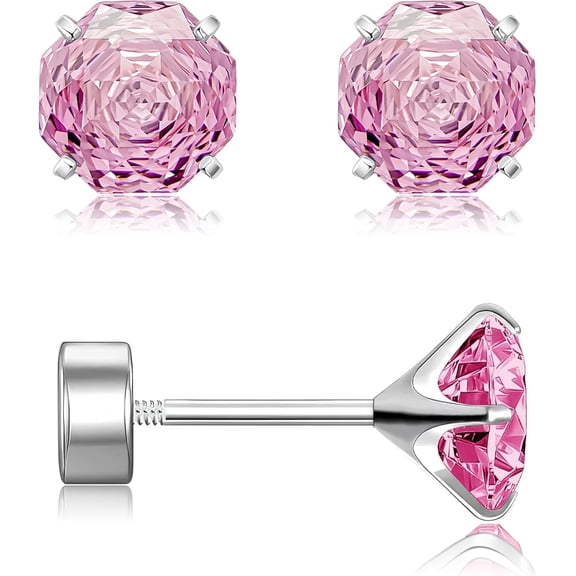 Hypoallergenic G23 Titanium Screw-on Flat Back Stud Earrings with Rose Cut Cubic Zirconia- 20G F136 Implant Grade Titanium Earrings for Sensitive Ear Women