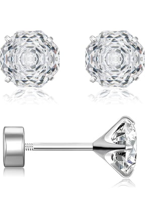 Hypoallergenic G23 Titanium Screw-on Flat Back Stud Earrings with Rose Cut Cubic Zirconia- 20G F136 Implant Grade Titanium Earrings for Sensitive Ear Women