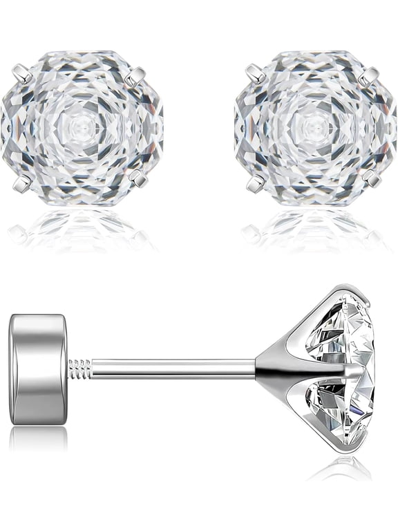 Hypoallergenic G23 Titanium Screw-on Flat Back Stud Earrings with Rose Cut Cubic Zirconia- 20G F136 Implant Grade Titanium Earrings for Sensitive Ear Women