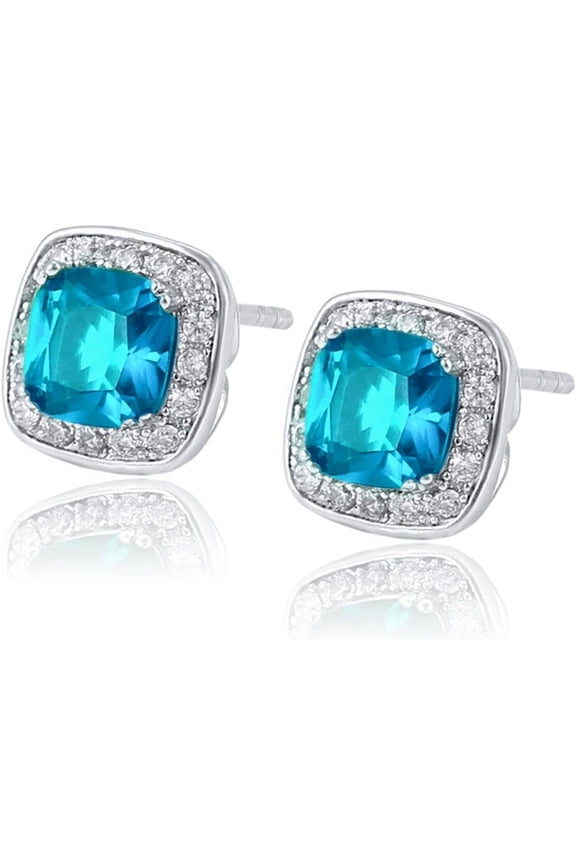 Hypoallergenic Gemstone Stud Earrings, Brilliant Cubic Zirconia Crystal Earrings, 925 Silver Posts Nickel Free, Created Diamond Square Earrings Jewelry Gift For Women Wife Mother Daughter[Z2049]