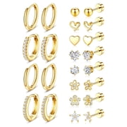Hypoallergenic Gold Stud Earrings for Women - 14k Gold Plated Surgical Stainless Steel Flat back Earrings Small Huggie Hoop Flatback Earring for Sensitive Ears 