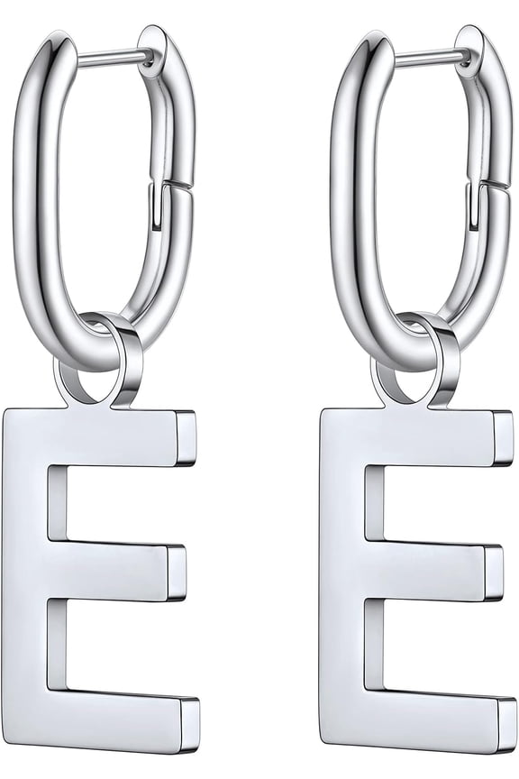 Hypoallergenic Initial Dangle Earrings For Women, Chunky U-Shape Huggie Hoops With 26 Letters, Stainless Steel In Silver/Gold/Black Tone, High Street Monogram Jewelry For Women[Z1]