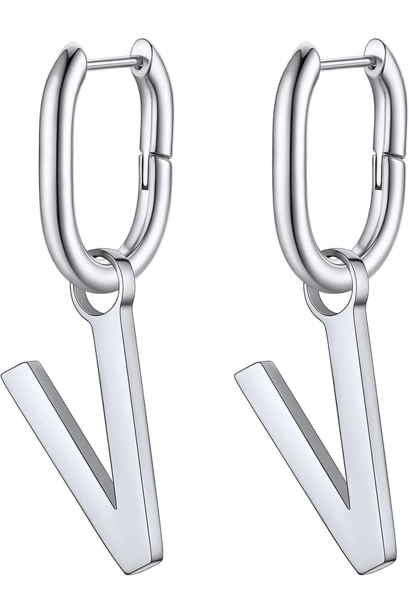 Hypoallergenic Initial Dangle Earrings For Women, Chunky U-Shape Huggie Hoops With 26 Letters, Stainless Steel In Silver/Gold/Black Tone, High Street Monogram Jewelry For Women[Z1]
