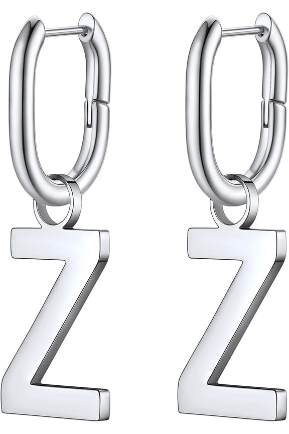 Hypoallergenic Initial Dangle Earrings For Women, Chunky U-Shape Huggie Hoops With 26 Letters, Stainless Steel In Silver/Gold/Black Tone, High Street Monogram Jewelry For Women[Z1]