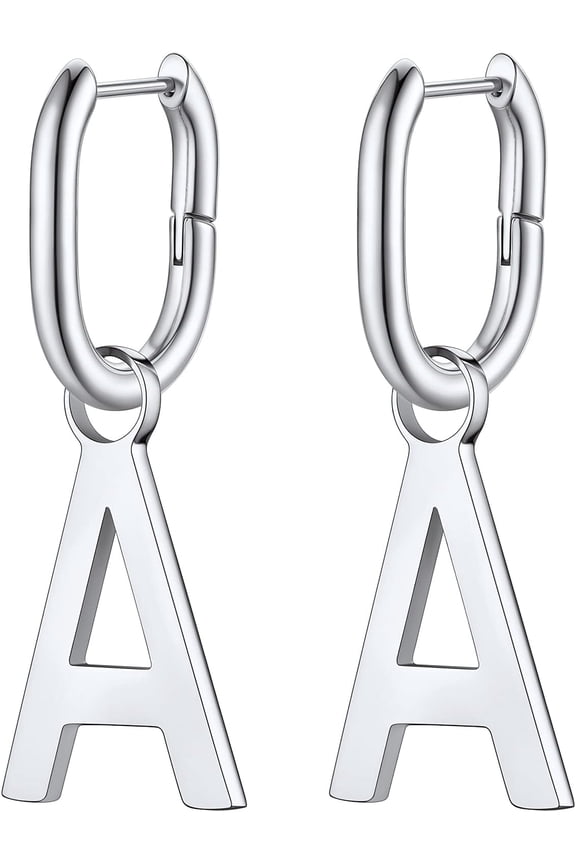 Hypoallergenic Initial Dangle Earrings For Women, Chunky U-Shape Huggie Hoops With 26 Letters, Stainless Steel In Silver/Gold/Black Tone, High Street Monogram Jewelry For Women[Z1]