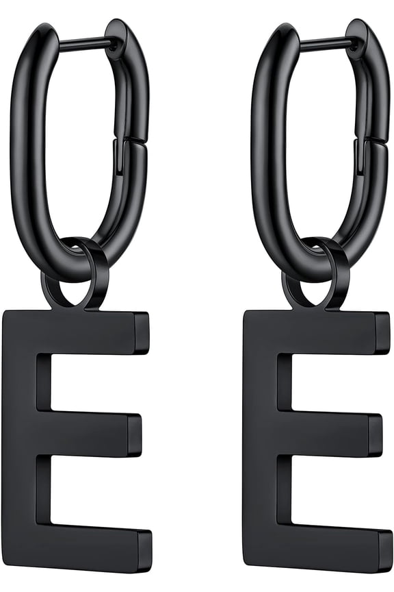 Hypoallergenic Initial Dangle Earrings For Women, Chunky U-Shape Huggie Hoops With 26 Letters, Stainless Steel In Silver/Gold/Black Tone, High Street Monogram Jewelry For Women[Z1]