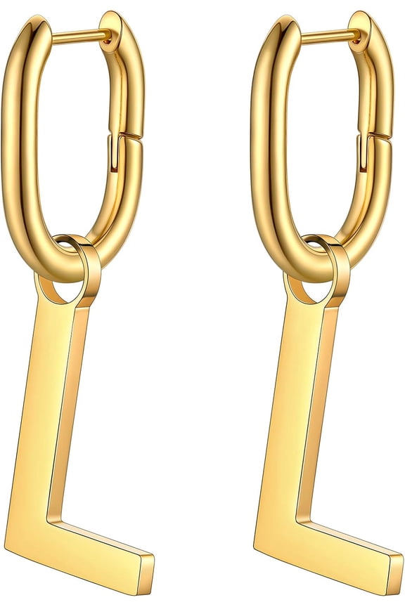 Hypoallergenic Initial Dangle Earrings For Women, Chunky U-Shape Huggie Hoops With 26 Letters, Stainless Steel In Silver/Gold/Black Tone, High Street Monogram Jewelry For Women[Z1]