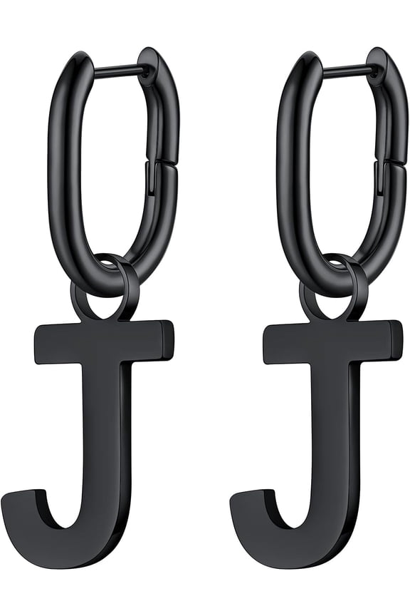 Hypoallergenic Initial Dangle Earrings For Women, Chunky U-Shape Huggie Hoops With 26 Letters, Stainless Steel In Silver/Gold/Black Tone, High Street Monogram Jewelry For Women[Z1]