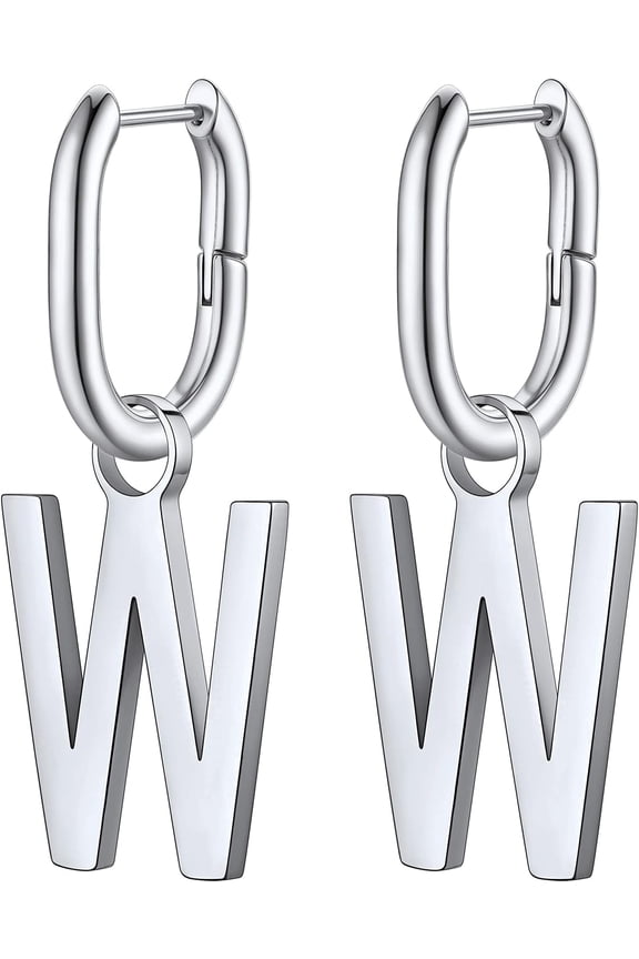 Hypoallergenic Initial Dangle Earrings For Women, Chunky U-Shape Huggie Hoops With 26 Letters, Stainless Steel In Silver/Gold/Black Tone, High Street Monogram Jewelry For Women[Z1]