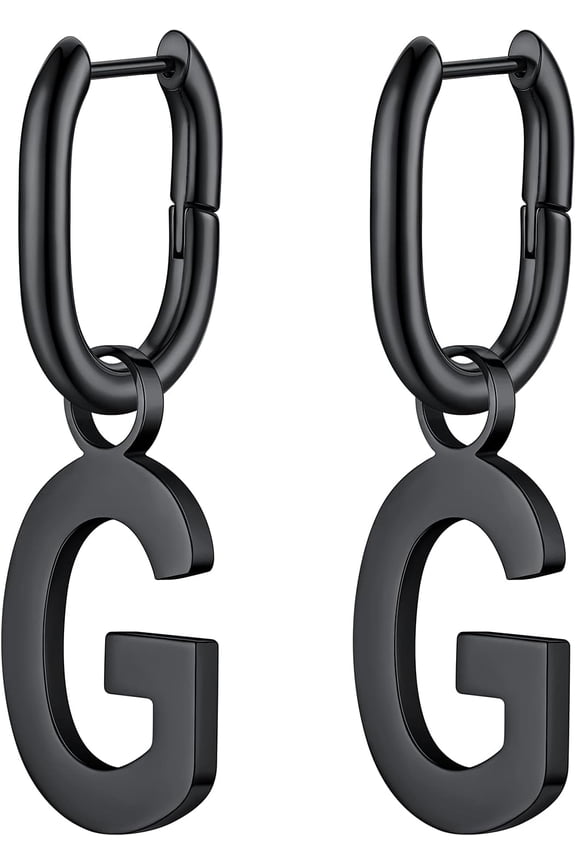 Hypoallergenic Initial Dangle Earrings For Women, Chunky U-Shape Huggie Hoops With 26 Letters, Stainless Steel In Silver/Gold/Black Tone, High Street Monogram Jewelry For Women[Z1]