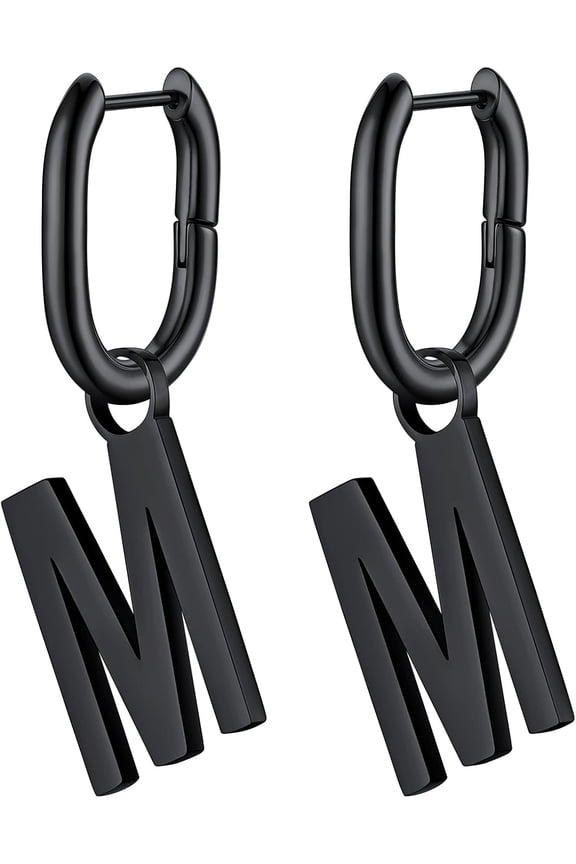 Hypoallergenic Initial Dangle Earrings For Women, Chunky U-Shape Huggie Hoops With 26 Letters, Stainless Steel In Silver/Gold/Black Tone, High Street Monogram Jewelry For Women[Z1]