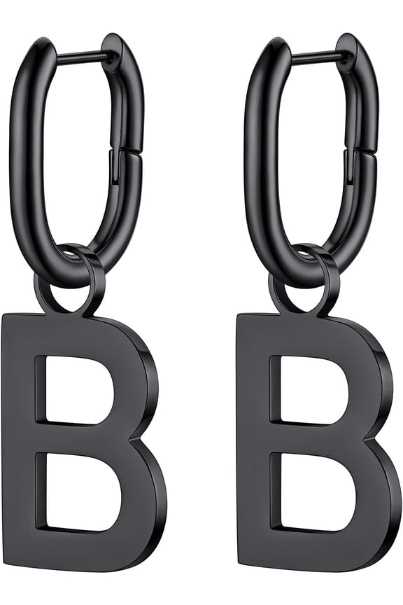 Hypoallergenic Initial Dangle Earrings For Women, Chunky U-Shape Huggie Hoops With 26 Letters, Stainless Steel In Silver/Gold/Black Tone, High Street Monogram Jewelry For Women[Z1]