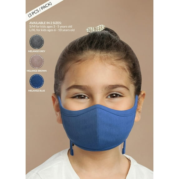 Hypoallergenic Kid's Classic Face Mask with Adjustable Earloops (3/pack | Size:L/XL | Color: Assorted Colors )