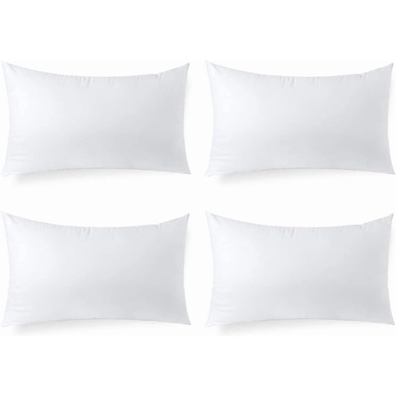 Hypoallergenic Lumbar Pillow Inserts 4 Pack, 12 × 20 Inches – Plush Polyester Throw Pillow Fillers for Sofas, Beds, and Office Use