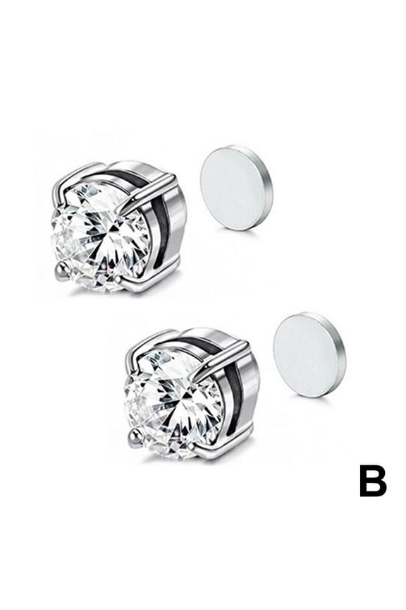 Hypoallergenic Magnetic Diamond-Cut Men Women Bla No Studs Earrings V9K6