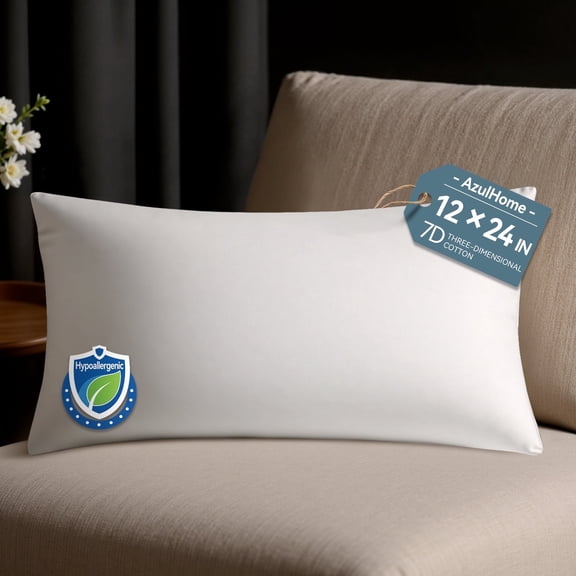 AzulHome Hypoallergenic 12x24 Pillow Insert - Soft Pillow Stuffing Filler, Lightweight Throw Pillow for Sofa Couch (White, 1PCS)